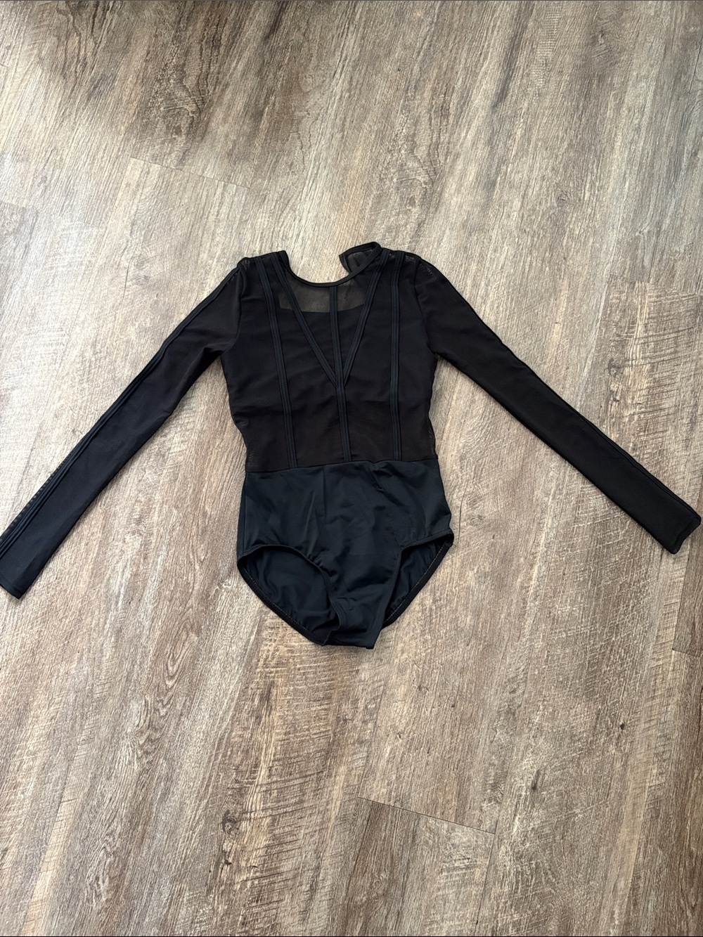 Weissman Black Long-Sleeve Mesh Dance Leotard